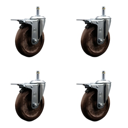 Service Caster 5'' High Temp Glass Filled Nylon 7/16'' Stem Caster Set Total Lock Brake, 4PK SCC-GRTTL20S514-GFNSHT-716138-4